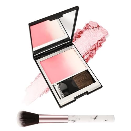 Blush Powder for Cheeks,Gradual Shimmer Pink Blusher Palette with Brush,Lightweight Buildable Color Blush Hightlighter Powder,Longlasting Waterproof Facial Makeup,Women's Day Gift for Women Girl-05#