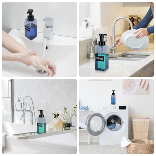 Segbeauty Empty Foam Bottle for Kitchen 22oz, 2pcs Plastic Foaming Soap Dispenser Bathroom, 650ml Gray Square Foam Pump Bottle with Label Stickers, Refillable Foaming Hand Soap Dispenser Large