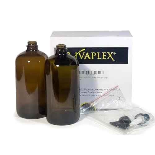 Vivaplex, 2, Large, 32 oz, Empty, Amber Glass Bottles with Black Lotion Pumps