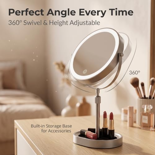 JOYOHMLTD Matte Black Rechargeable Lighted Makeup Mirror 8-inch Dual-Sided 1X/10X with Touch Control & Dimmable Lights