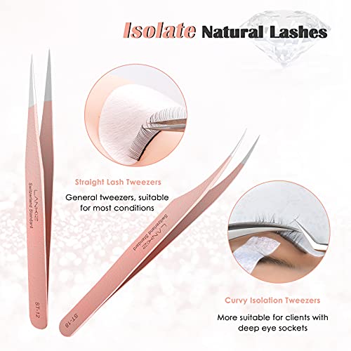 LANKIZ Eyelash Extension Tweezers Set 5 PCS Rose Gold
