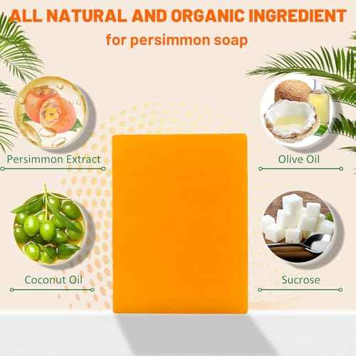 3Pack Natural Persimmon Soap Bar for Body Odor Control, Organic Deodorant Body Persimmon Bar Soap for Old People Smell, Remove Odor Bath Body Wash for Women & Men