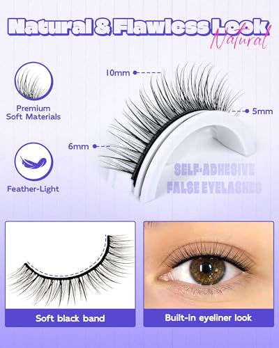 LZM Self Adhesive Eyelashes - 10mm Glueless Natural Strip Lashes