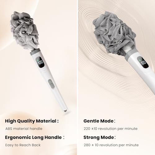 WJX Electric Body Brush with Replaceable Heads ? Rechargeable, Waterproof, 2-Speed Adjustable Back Scrubber for Shower (Snow White)