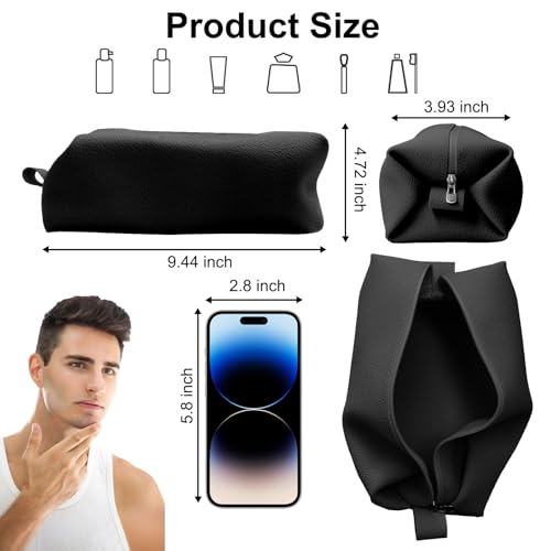 Portable Silicone Toiletry Bag, Large Waterproof Toiletries Bag Bathroom Travel Bag Upgraded Leakproof Zipper Toiletries Box,Suitable for Mens Womens(Black)