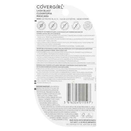 Covergirl Lash Blast Cleantopia Mascara, Volumizing, Smudge-Proof, Vegan Formula, Extreme Black 800, 1 Count