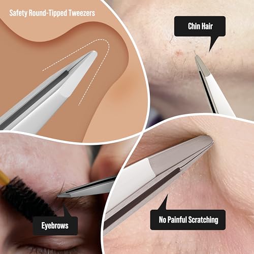 DuroX Round Tip Tweezers for Precise Facial Hair Removal