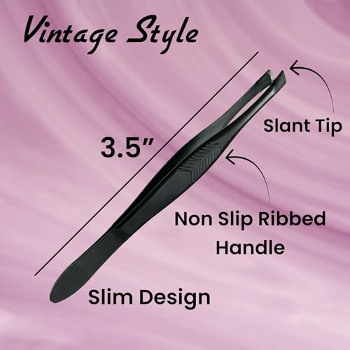 Premium Slant Tip Stainless Steel Tweezers for Eyebrows — Ribbed Grip, Professional Facial Hair Removal
