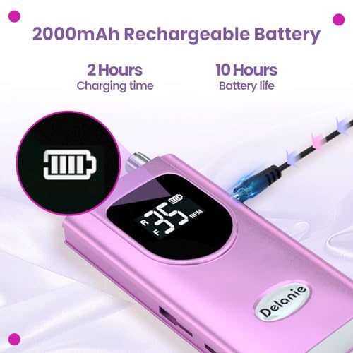 Professional Nail Drill Machine - Rechargeable E-File for Acrylic Nails, 35000 RPM, Low Noise with 6 Bits Set
