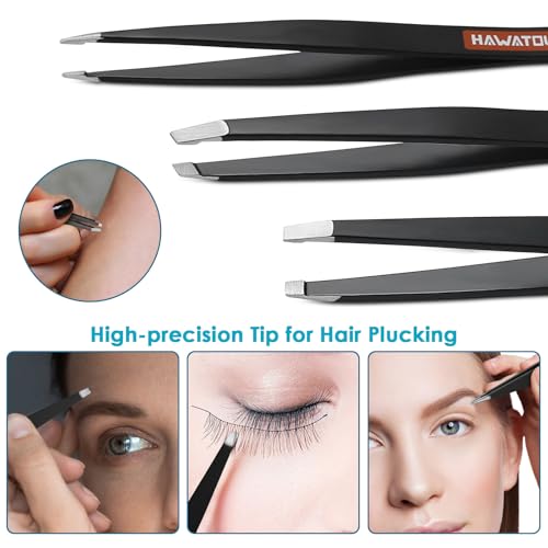 HAWATOUR Precision Stainless Steel Tweezers Set 3pc