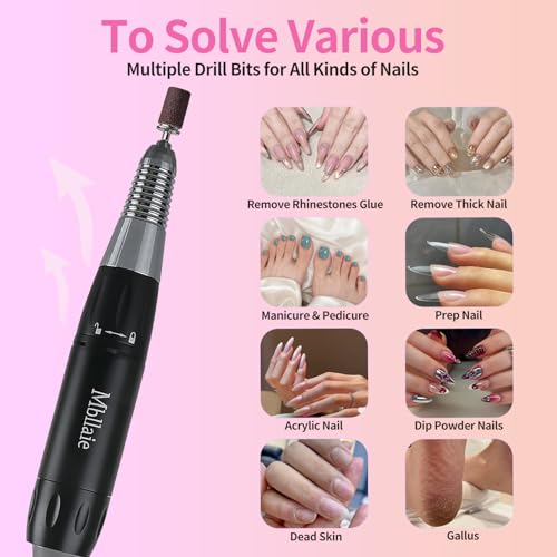 Mbllaie Black Professional Electric Nail Drill 45000 RPM Rechargeable & Portable