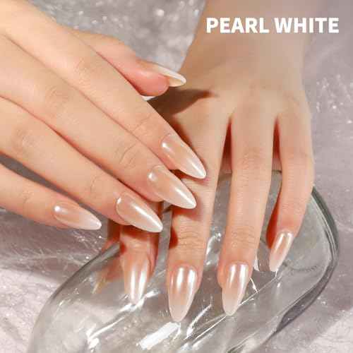 Teenitor Chrome Nail Powder With 3D Gel, Gold and White Pearl Finish - Nail Art Tools and Supplies