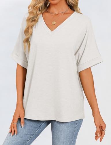 GKBK Women's Oversized V Neck T-Shirt - Casual Summer Top