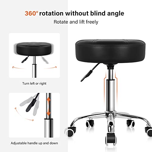 Round Rolling Stool with PU Leather - Adjustable Height