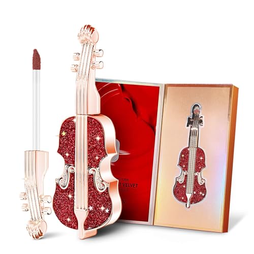 Long Lasting Matte lipstick in Velvety Red, Unique Violin Appearance Design, Waterproof Durable Mist Liquid Lipstick with Gift Box (Red)