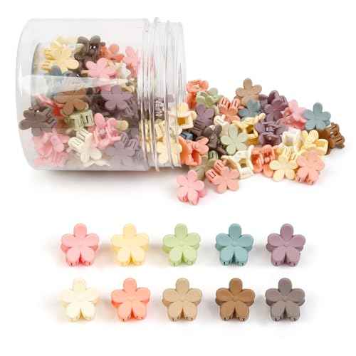 100Pcs Colorful Mini Flower Hair Clips, TEBIEKOY Baby Hair Clips Mini Claw Clips Cute Jaw Clips Hair Pins Hair Barrettes Toddler Hair Accessories for Women Girls Kids Teens