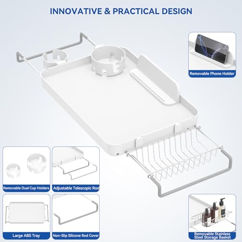 Expandable Bathtub Tray with Cup Holders & Phone Stand