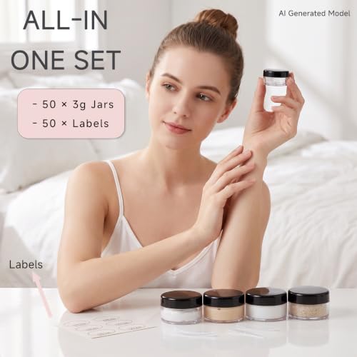 ZEJIA 3g Sample Jars with Black Lids, 50 Count – Plastic Cosmetic Containers