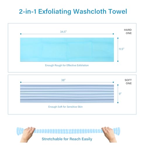 Yiclick 2PCS Exfoliating Washcloth Towel - 40 Inch Back Scrubber