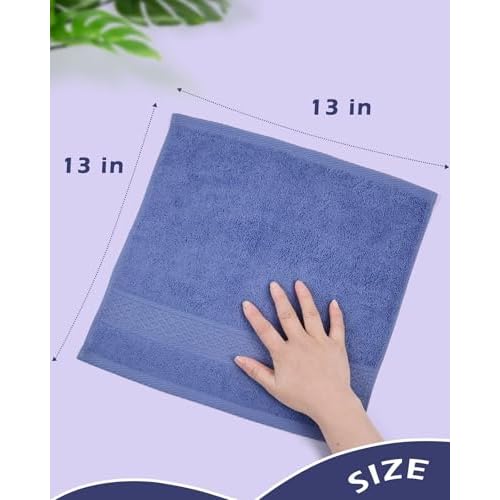 Cleanbear 100% Cotton Washcloths 12 Pack Bath Wash Cloths Facecloths, 13 by 13 Inches Large Bathroom Washcloth Set 12 Assorted Colors (Multi, 12)