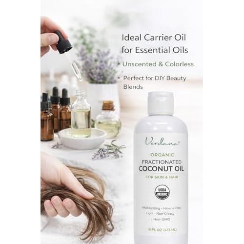 Verdana Organic Fractionated Coconut Oil for Skin & Hair ? Lightweight, Fast Absorbing Carrier Oil for Essential Oils, Body & Scalp Care ? USDA Organic, Unscented