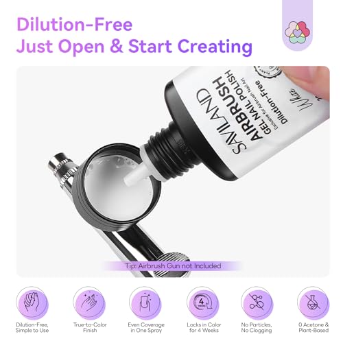 SAVILAND Dilution-Free Airbrush Gel Nail Polish: 6PCS 20ml White Pink Nude Airbrush Paint for Nails 0-Acetone Non-Toxic Airbrush for Nails Gel 28 Days Lasting for Ombre French Nail Art Party