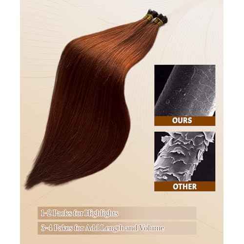 Belaved Auburn I Tip Hair Extensions Real Remy Human Hair Extensions Straight Add Length Volume Seamless Invisable #550 for Party Wedding 20inch 50g