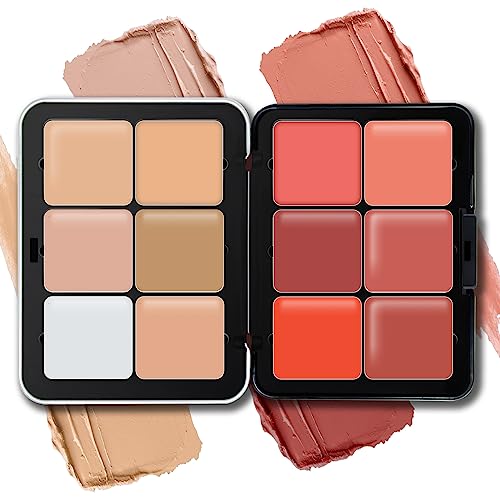 HOSAILY 12-Color Cream Blush & Concealer Palette - Long-Wear Makeup