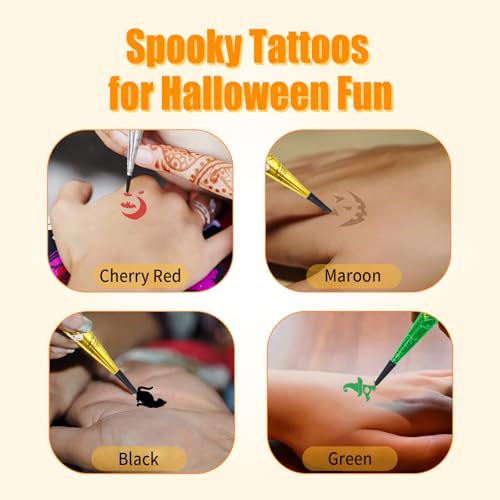 Temporary Tattoos Stencils Kit,Temporary Tattoos Kit - 4 Pcs 4 Color(Maroon,Black,Cherry red,Green) Ink with Gloves,DIY Body Art Painting for Women Men Adults Kids