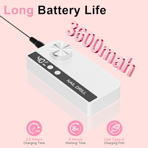 Professional Electric Nail Drill 40,000RPM with 12 Bits - Rechargeable Efile for Salon & Home Use