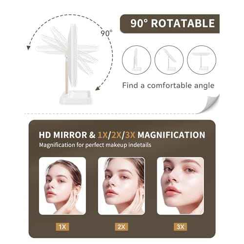 2 Pack for Mom Makeup Mirror Vanity Mirror with Lights, 14.4" L x 9.1" W Rechargeable Lighted Mirror with 1X 2X, 3X, Magnification