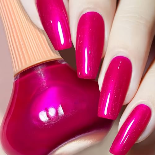 NovaCharm Hot Pink Shimmer Nail Polish 12ML - No UV Lamp