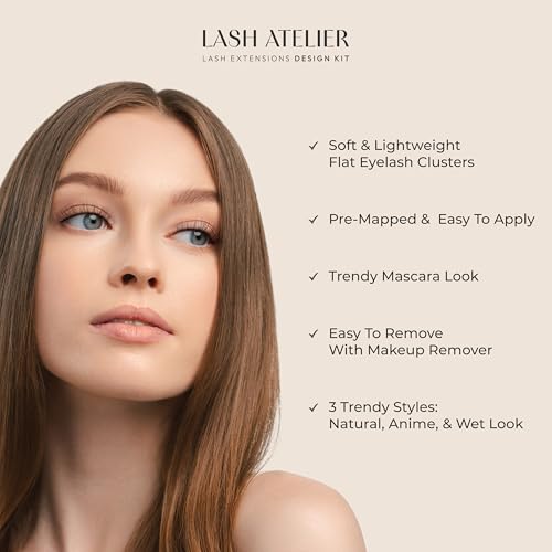 KISS Lash Atelier Professional Lash Extension Kit, ¡®Natural¡¯, Pre-Mapped False Eyelashes, 46 Lash Clusters & 36 Individual Lashes, Last For Up To 7 Days, Glue Ring, Applicator
