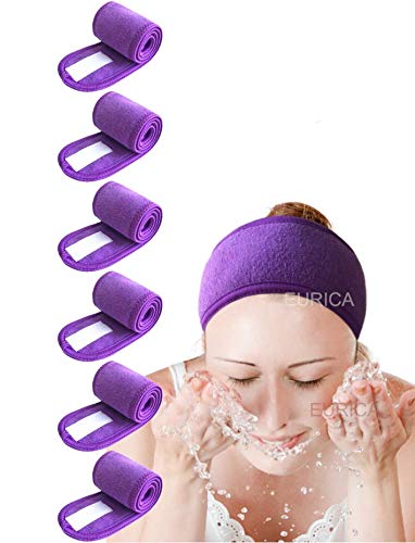 EUICAE Spa Hairband Pack of 6 All Purple Non-slip Stretchable Washable Makeup Headband for Face Wash Facial Treatment Sport, 6 Count