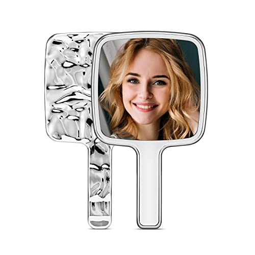 Handheld Mirror 4 Inch x 7 Inch Square Silver Makeup Lash Mirror - Water Ripple Design