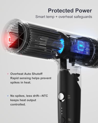 ANNLARY Black Foldable Ionic Hair Dryer with Diffuser - Travel-Friendly, Low Noise, Frizz Control, 1500W