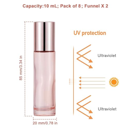 8 Pack 10ml Glass Roller Bottles for Essential Oils & Perfume