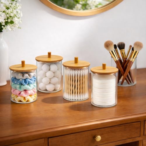 Glass Q-Tip Holder with Bamboo Lid, 10 oz - 2 Pack