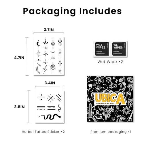 Semi Permanent Tattoos for Women, 2 Sheets Dainty Mini Tiny Fingers Temporary Tattoos, 2 Weeks Moon Star Leaf Floral Snake Lines Dots Fake Tattoos for Hand Neck, Waterproof & Non-Reflective