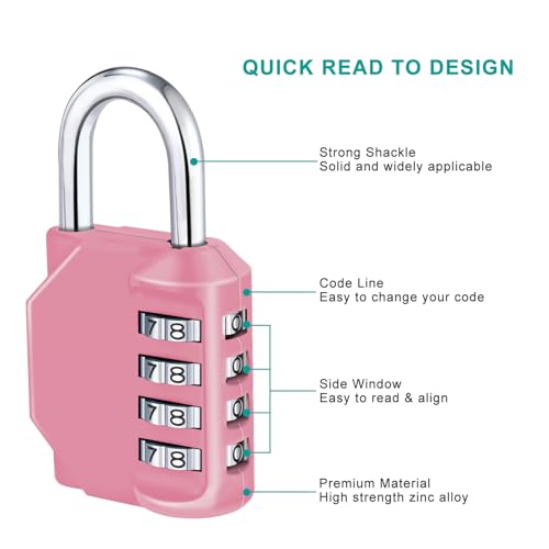 ZHEGE Combination Lock Outdoor 2 Pack, 4 Digit Resettable Weatherproof Combination Padlock for Gym, School, Gates, Doors, Hasps Storage (Pink, 2 Pack)