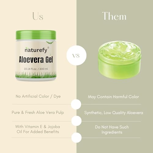 Aloe Vera Gel | 100% Pure & Organic | Farm Fresh Aloe Vera Pulp Extract with Jojoba Oil, Glycerine & Vitamin E | Hydrating, Soothing & Skin Repair Gel for Face, Hair & Body | 10.14 fl.oz.