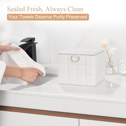 White Faux Leather Face Towel Holder Box XL