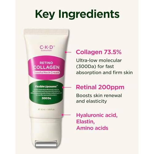 CKD Retinol Collagen Gua Sha Neck Cream with Refill ? Firming & Lifting Anti-Aging Neck & Jawline Cream Duo Reduces Wrinkles, Tightens Skin, Boosts Collagen Korean Skin Care, 1.69 fl oz x 2