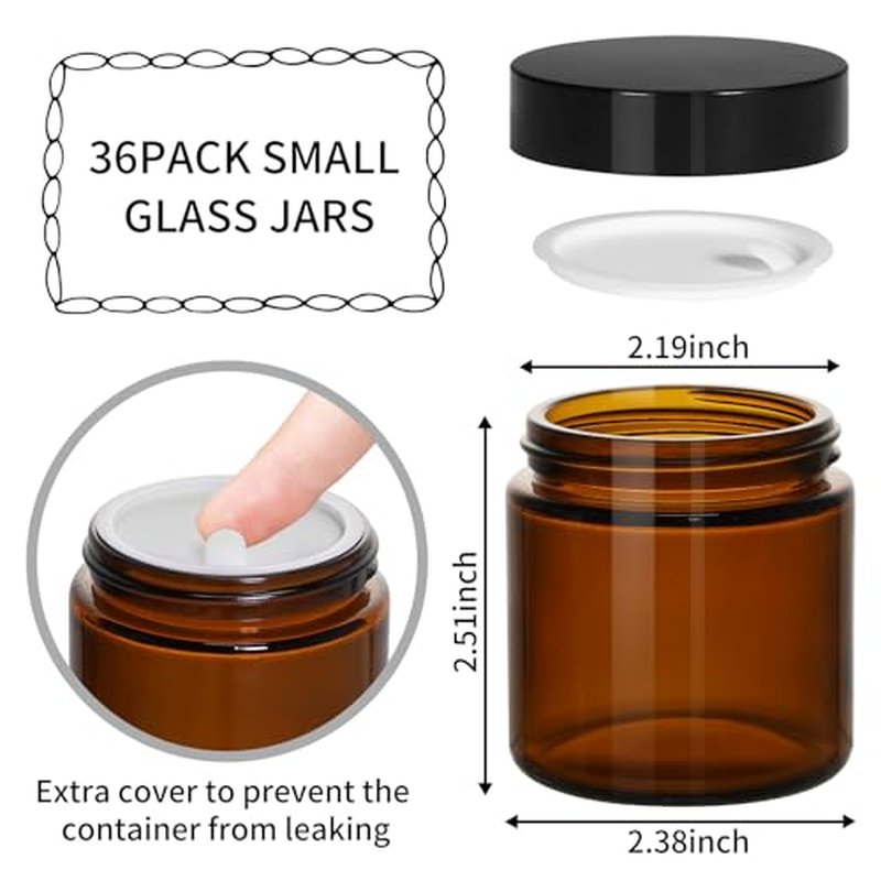 4oz Amber Glass Jars with Black Lids - 36 Pack for Cosmetics