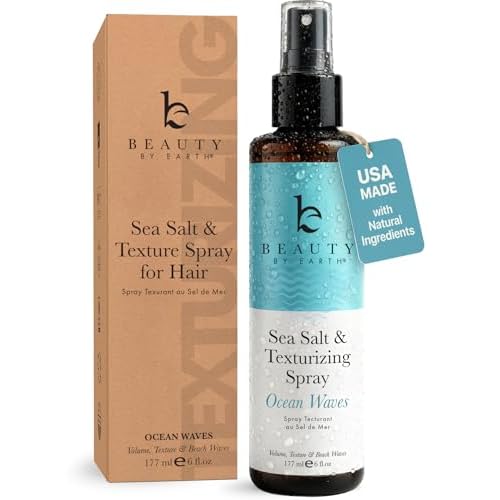 Beauty by Earth Sea Salt Spray - Aloe-Enhanced Beach Waves without Dryness, Texture & Volume Spray for All Hair Types, USA Made with Organic Ingredients, Ocean Waves Scent 6oz