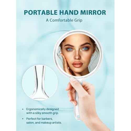 Hand Mirror, Double-Sided 1X/15X Magnifying Mirror with Handle, Acrylic, 8.3" L x 4.5" W, Clear, Pack of 1