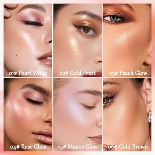 Shimmer Highlighter Stick Set, 6 Colors Waterproof Glow Pen