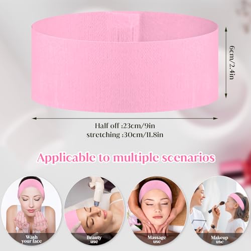 YUXIANLB 30 Pieces Disposable Spa Facial Headbands, Stretch Non-Woven Skincare Headband, Soft Skincare Hair Band with Adjustable Magic Tape for Women Girls Salons Esthetician Supplies (Pink)