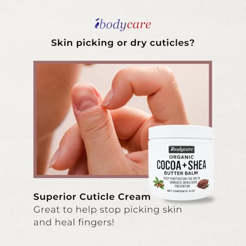 Organic Raw Cocoa Butter Shea Butter Body Balm with Coconut Oil, 8 oz Unrefined Natural Body Butter Blend with Shea Butter Moisture for Women, Baby, Children, Men, All Body (2)