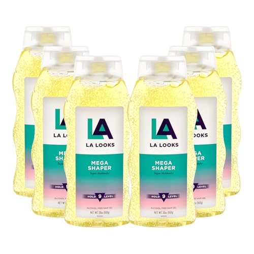 L.A. Looks Mega Shaper Hair Gel - Mega Level 9 Hold - Hair Gel for Women - Lasts All Day - Non-Sticky, Alcohol-Free, No Flaking - 6 pc
